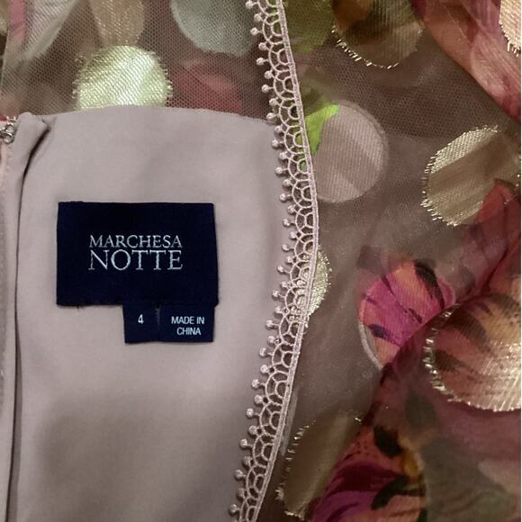 Marchesa Notte V-Neck Bubble Sleeve Polka Dot Cocktail Dress Blush Size 4 - Picture 14 of 16